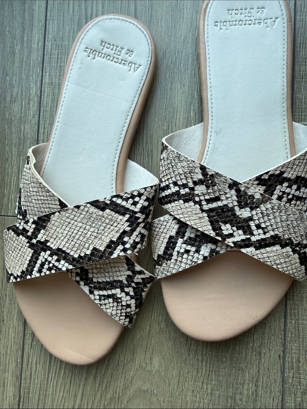Abercrombie & Fitch Beige Snake-Print Slide Mules